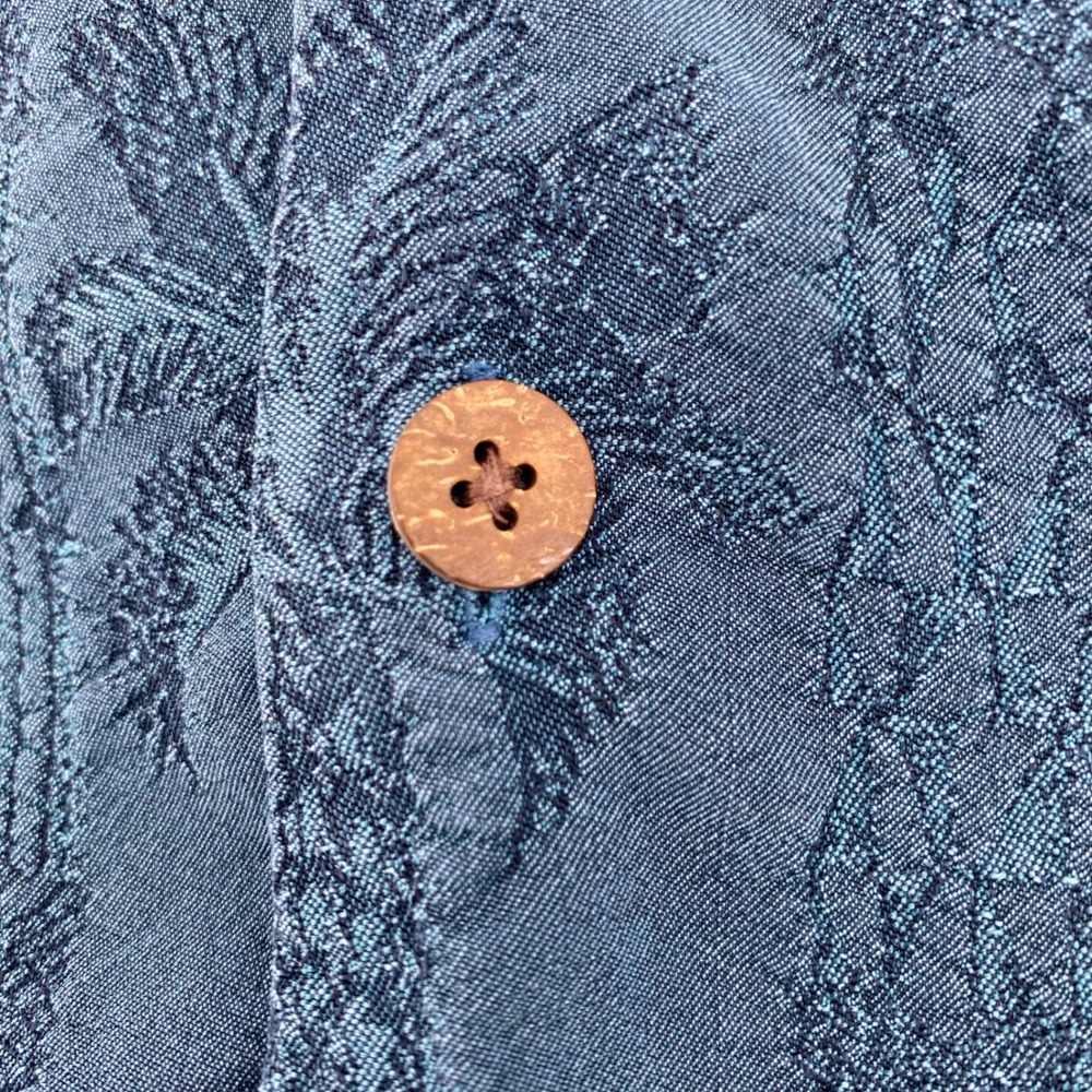 Tommy Bahama Relax Mens XXL Silk Camp Shirt Teal Blue Jacquard Palm Hibiscus - Picture 4 of 8